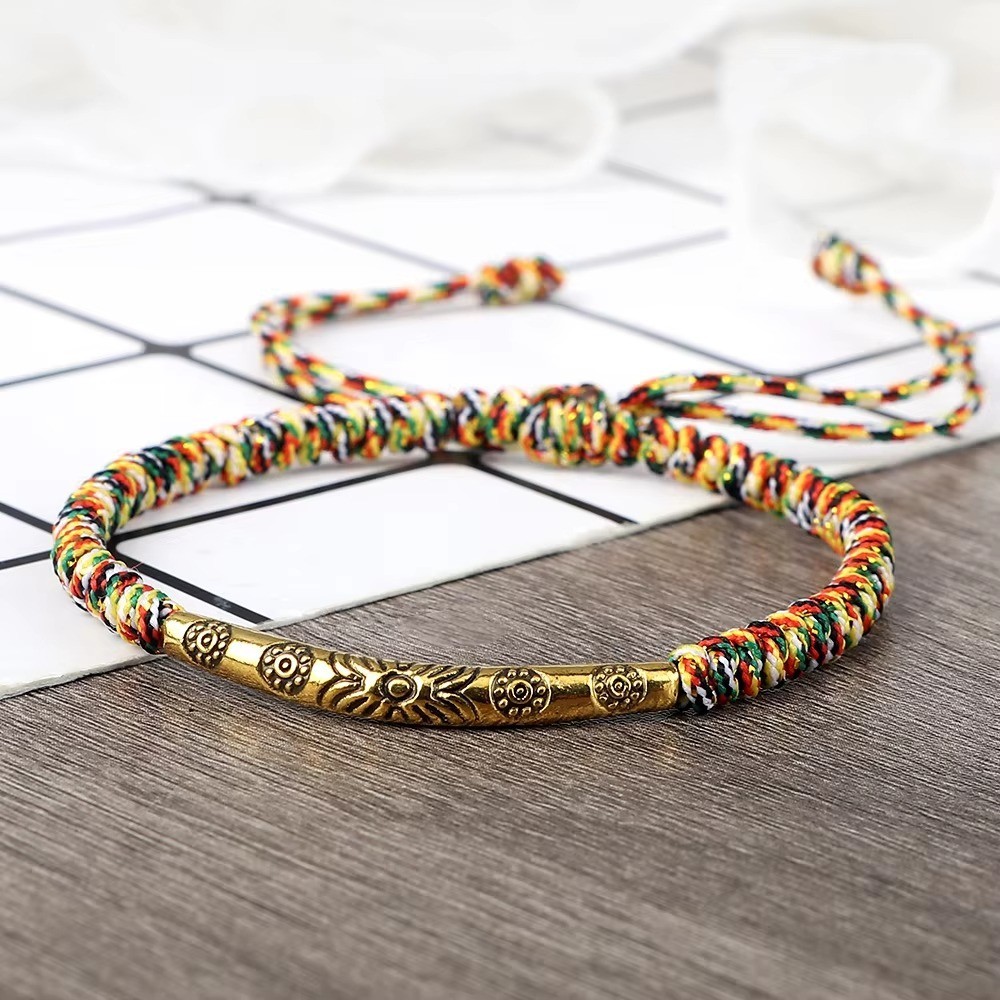 Red Rope Braided Bracelet Gold Silver Copper Beads Unisex Adjustable