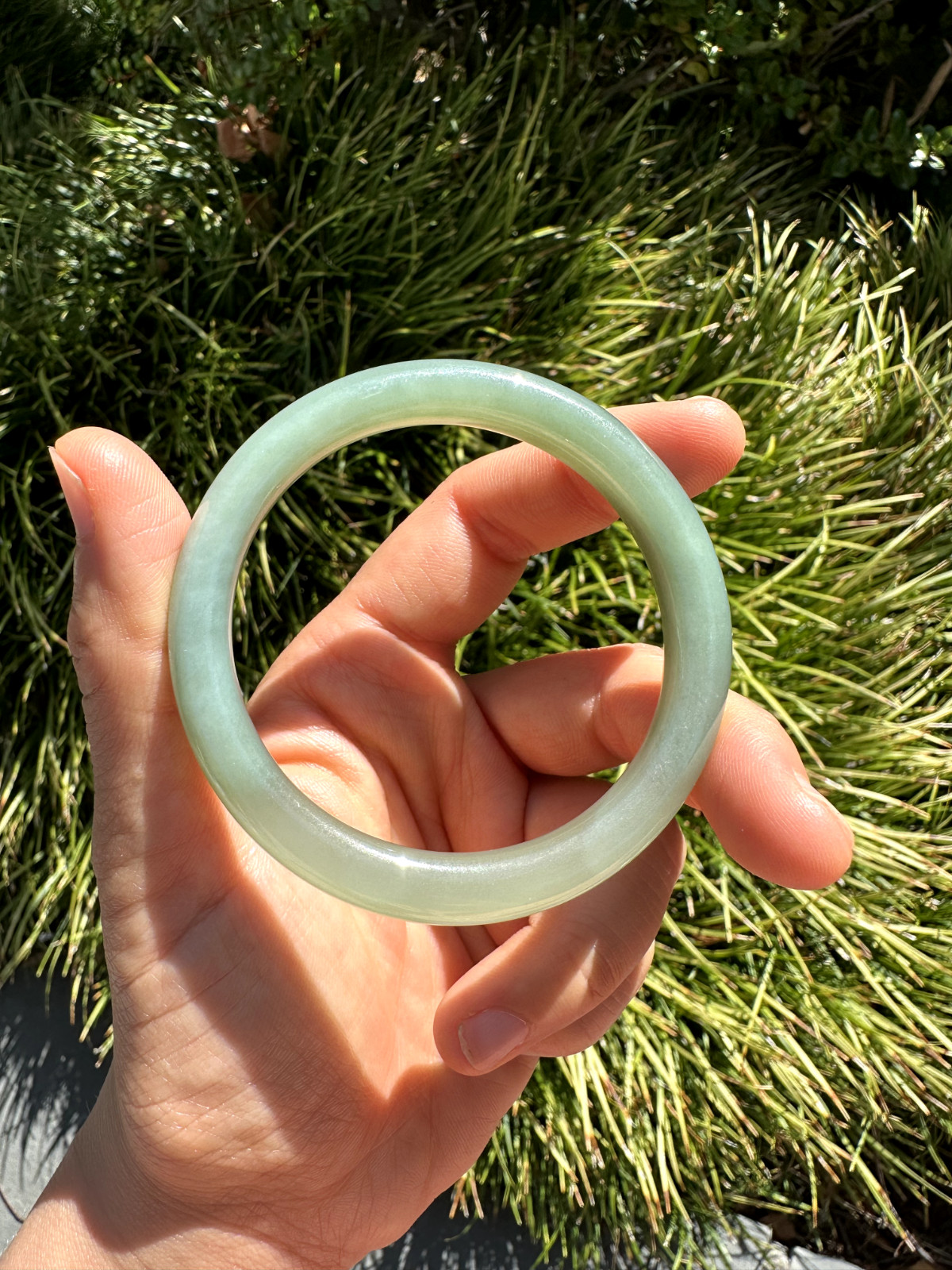 54.2mm Oily Water Duck Egg Green Nephrite Bangle Bracelet | 54口鸭蛋青和田玉手镯