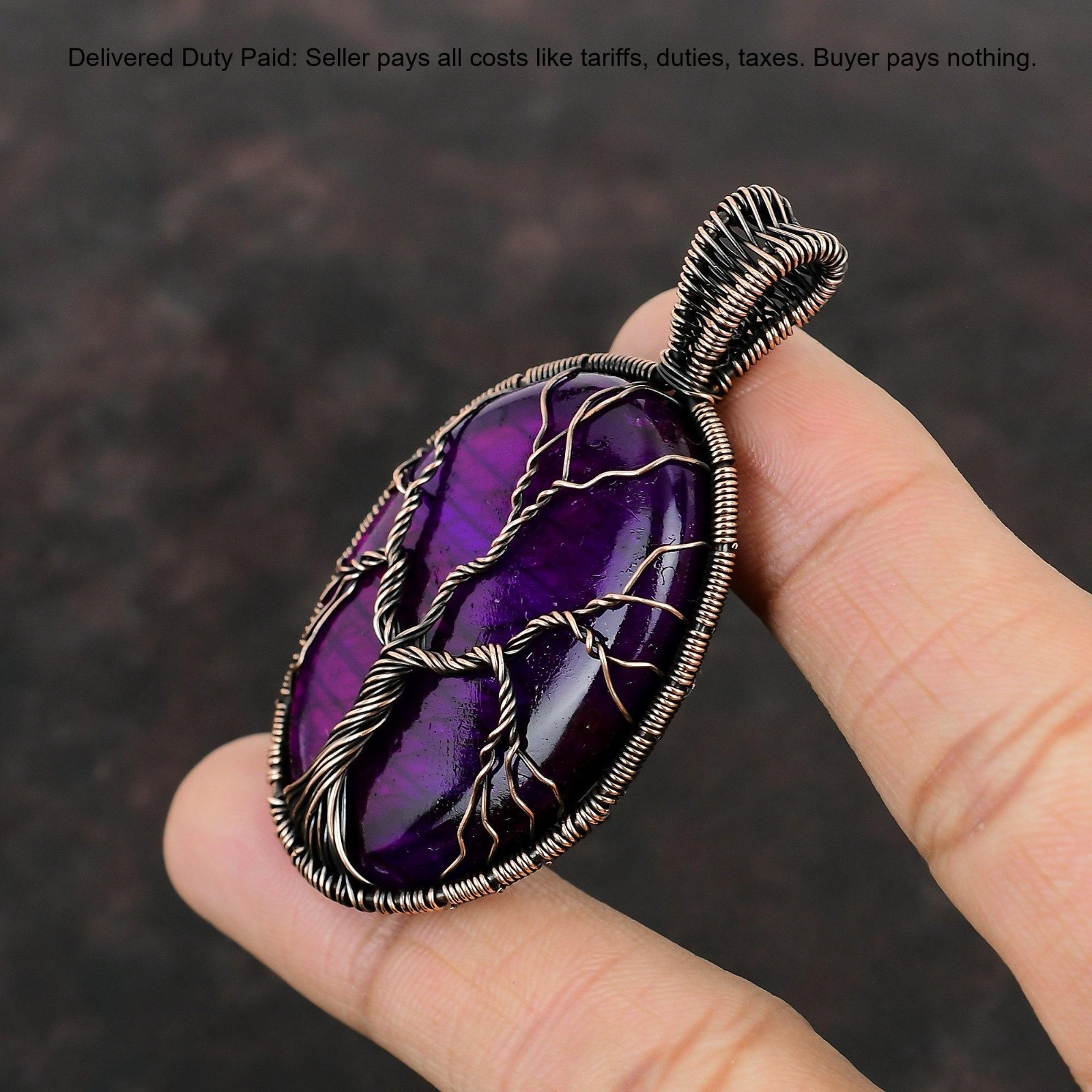 Copper Pink Fire Labradorite Gemstone Wife Tree Of Life And Wire Wrapped Pendant
