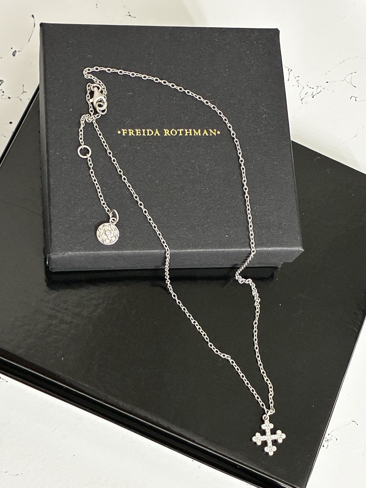 FREIDA ROTHMAN cross necklace 16” 14 Karat matte gold