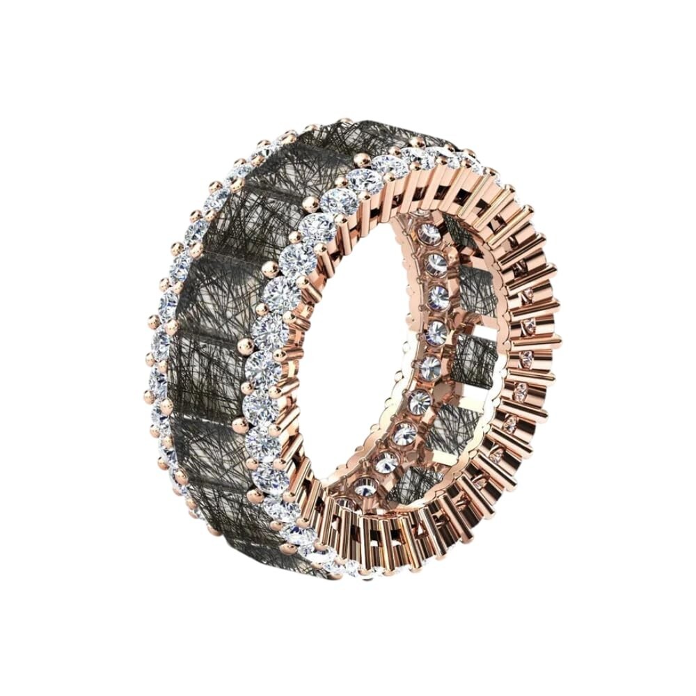 Black Rutile Quartz Eternity Wedding Band For Women 13.00Ct Emerald Cut 6x4MM