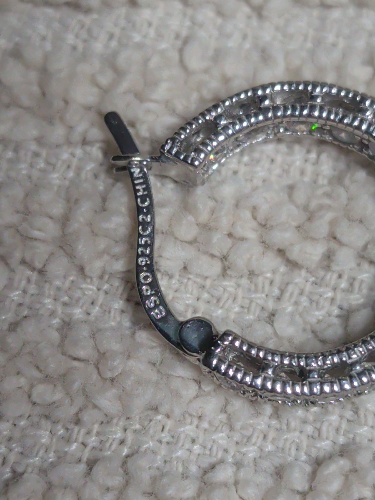 Sterling Silver & CZ Hoop Earrings Marked Espo .925 China .75″