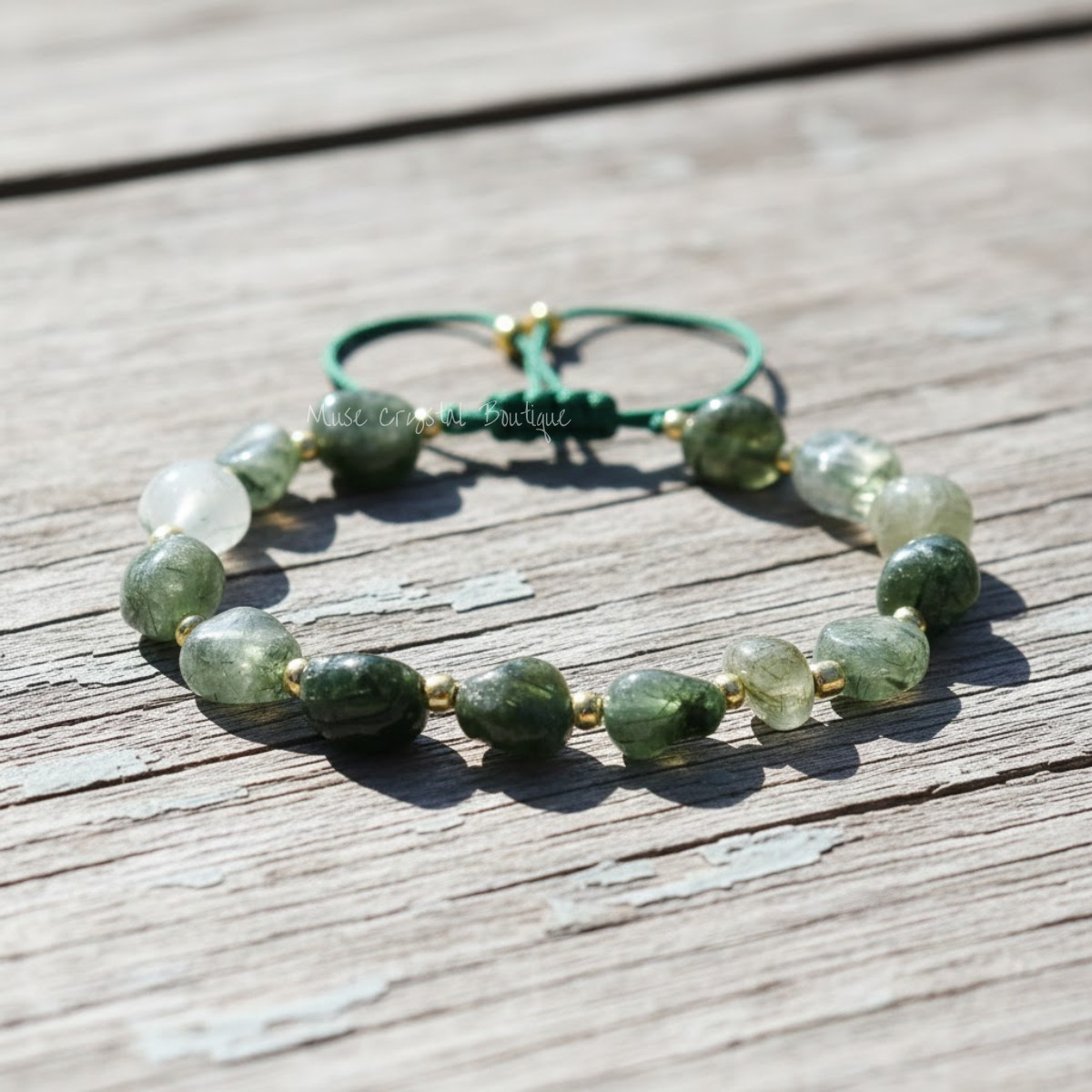 Handmade Moss Agate Beaded Bracelet Healing Chakra Gemstone Bracelet Gift