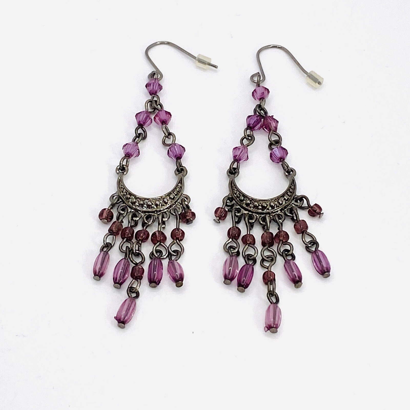 Earrings Chandelier Style Gun Metal Acrylic Beads Jewelry Fashion