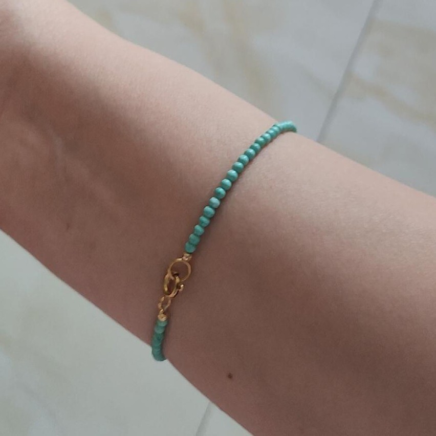 Minimalist Natural 2mm Turquoise Stone Bracelet Blue Gemstone Dainty Bracelet