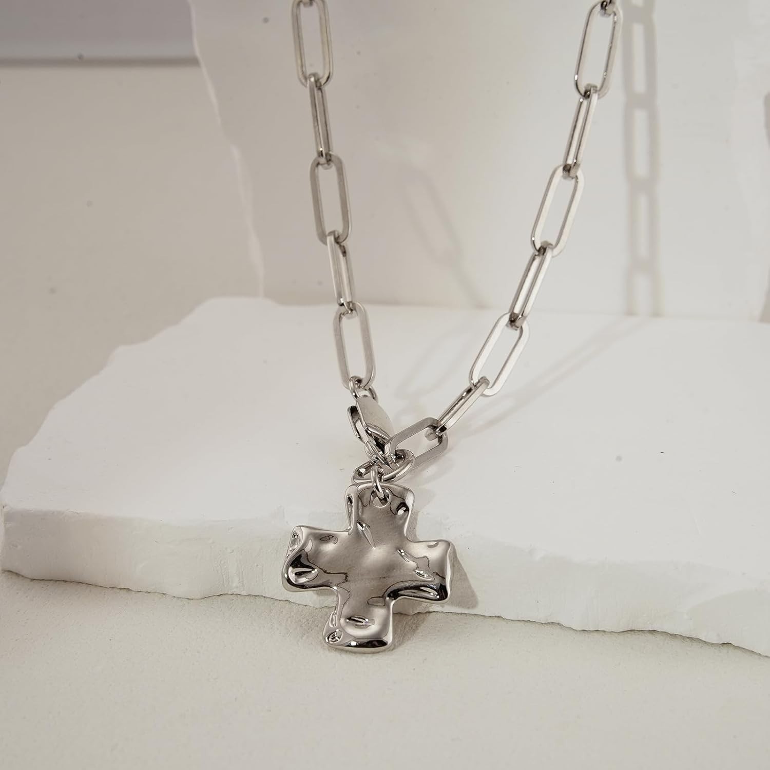 Chunky Cross Necklace for Women Trendy 14K Silver Layered Statement Cross