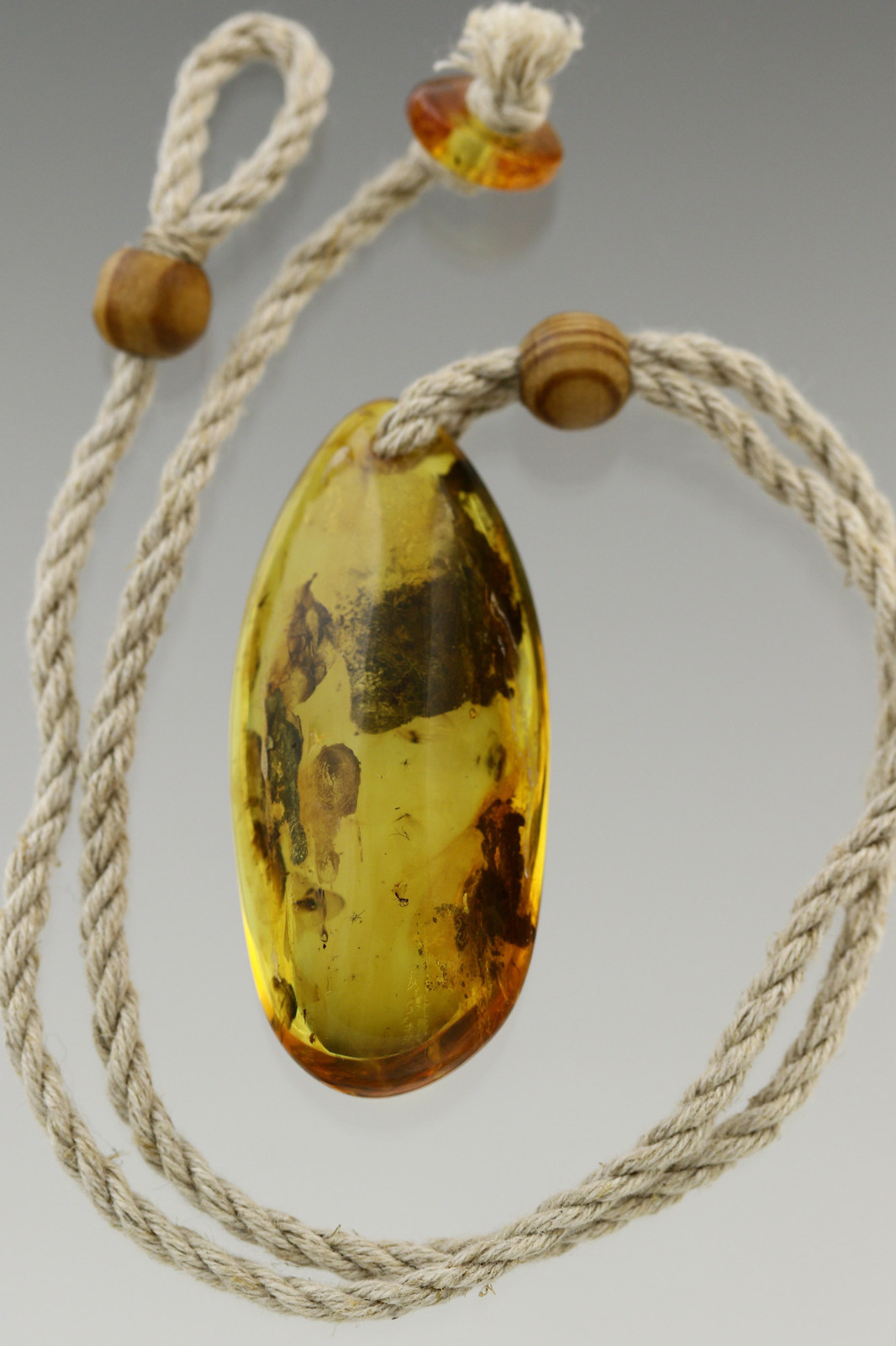 Genuine BALTIC AMBER 3 Fossil INSECTS Pendant on Linen String 15.7g 181025-2