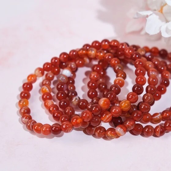 Natural Carnelian Elastic Stretch Bracelet 8mm Round Crystal Gemstone Beads