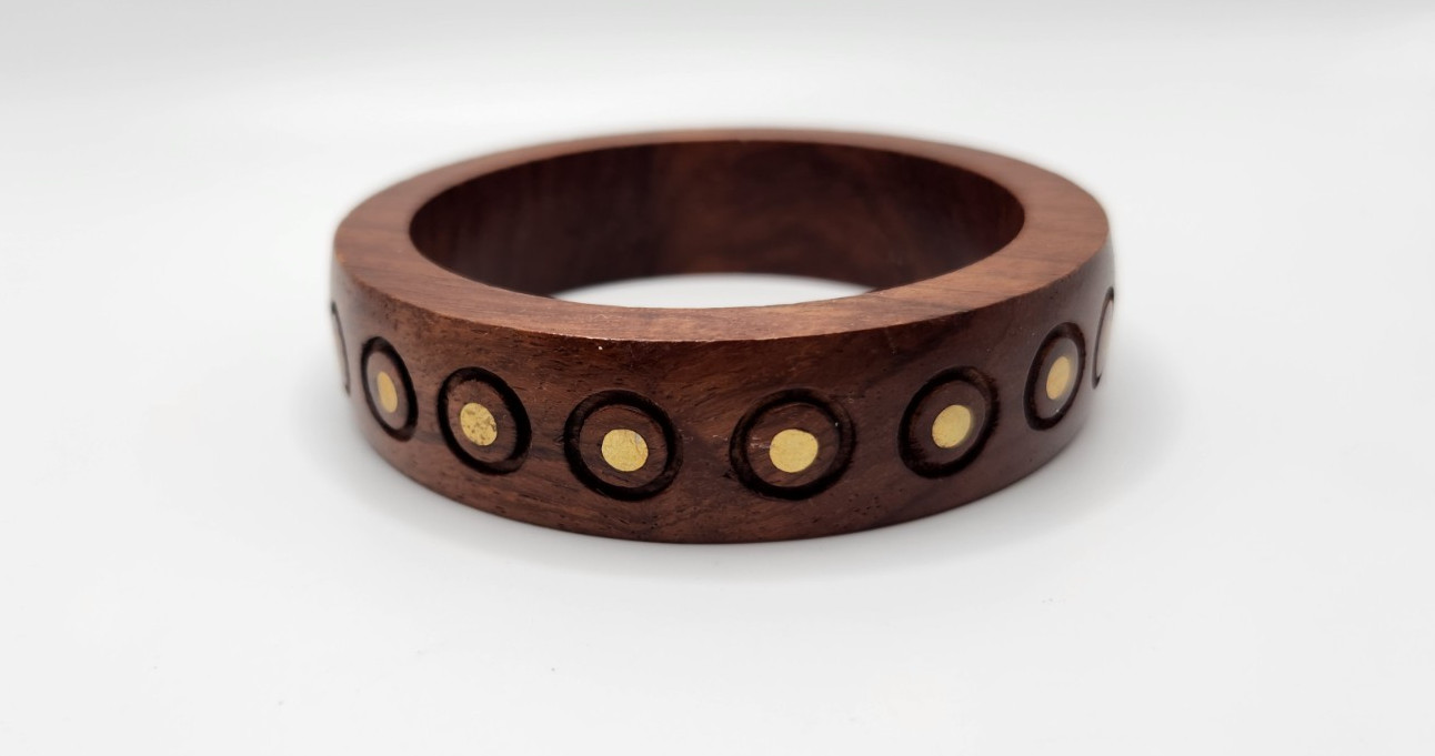 Wood and Brass Boho Style Bangle Bracelet