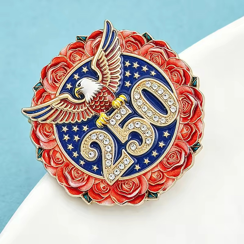 USA 250 Anniversary Eagle Brooch Enamel Rhinestone July 4th Patriotic Pin Badge