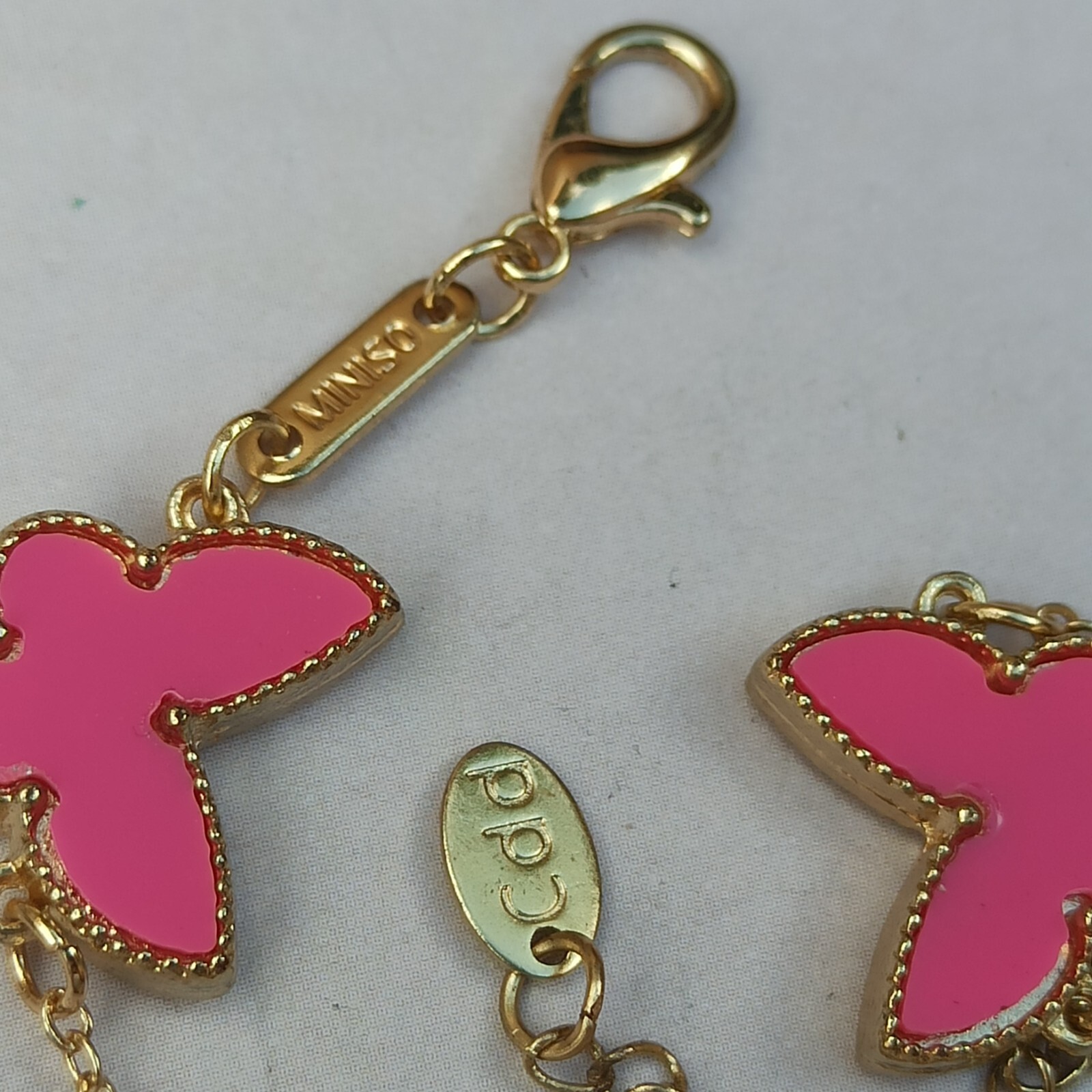 Pink Butterfly Bracelet Signed MINISO Gold Tone Station Girl Teen Gift Modernist