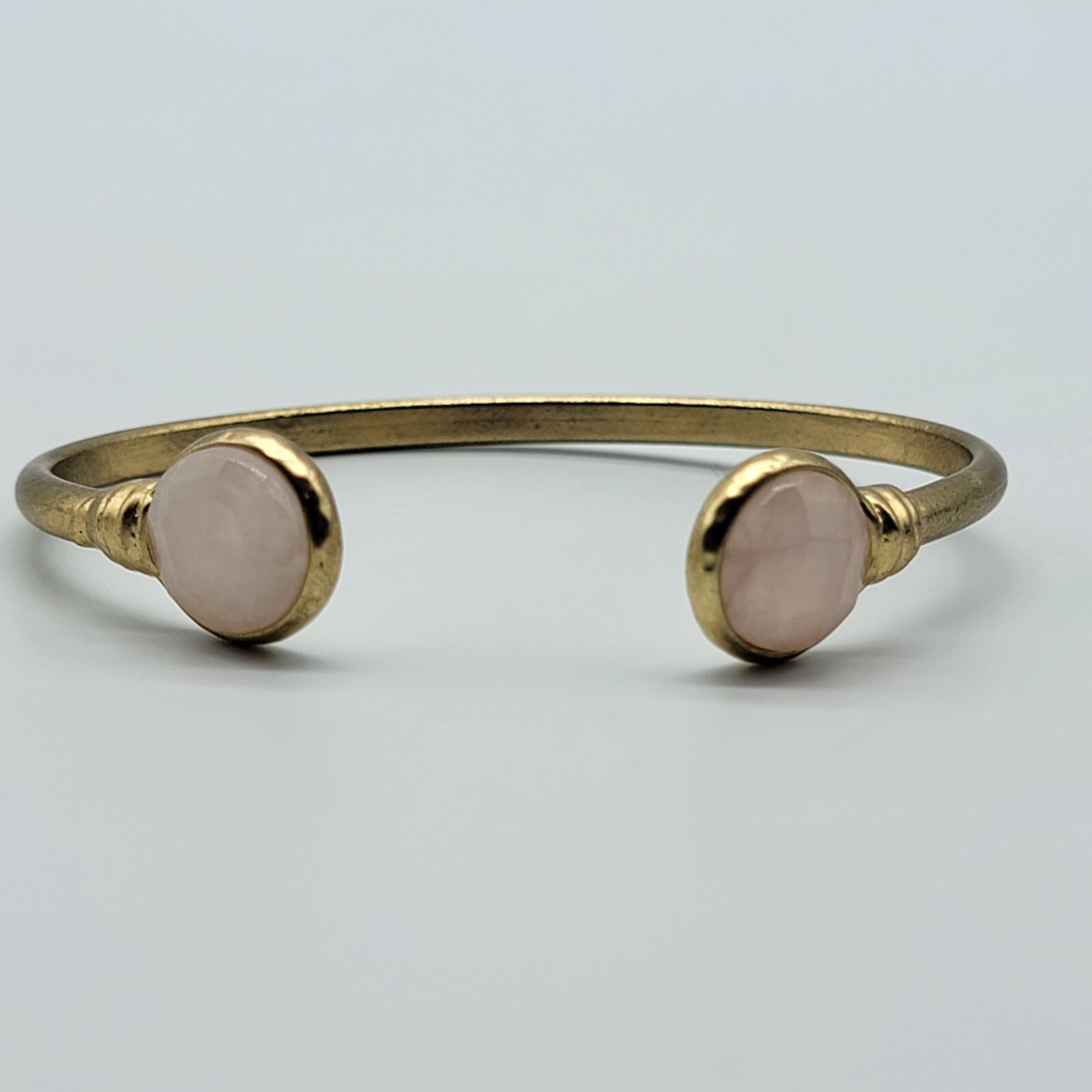 Rose Quartz Cuff Bracelet Pink Gold Tone Simple Everyday Fashion 6.5″ *