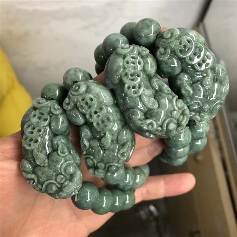 1pcs Real Grade A Natural Green Jade Jadeite Men Women Pixiu Beads Bracelet
