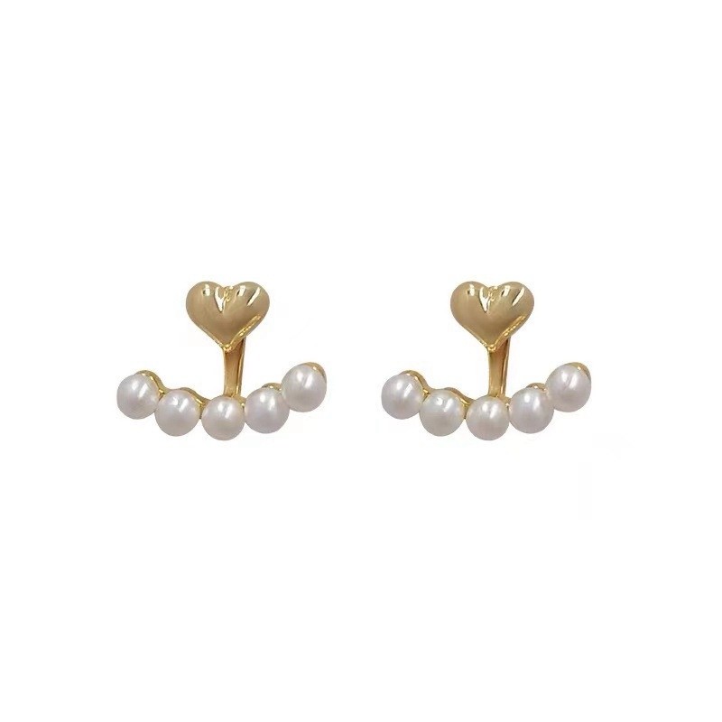 Women Pearl Earrings Back Hanging Fashion Metal Heart-Shaped New Shiny