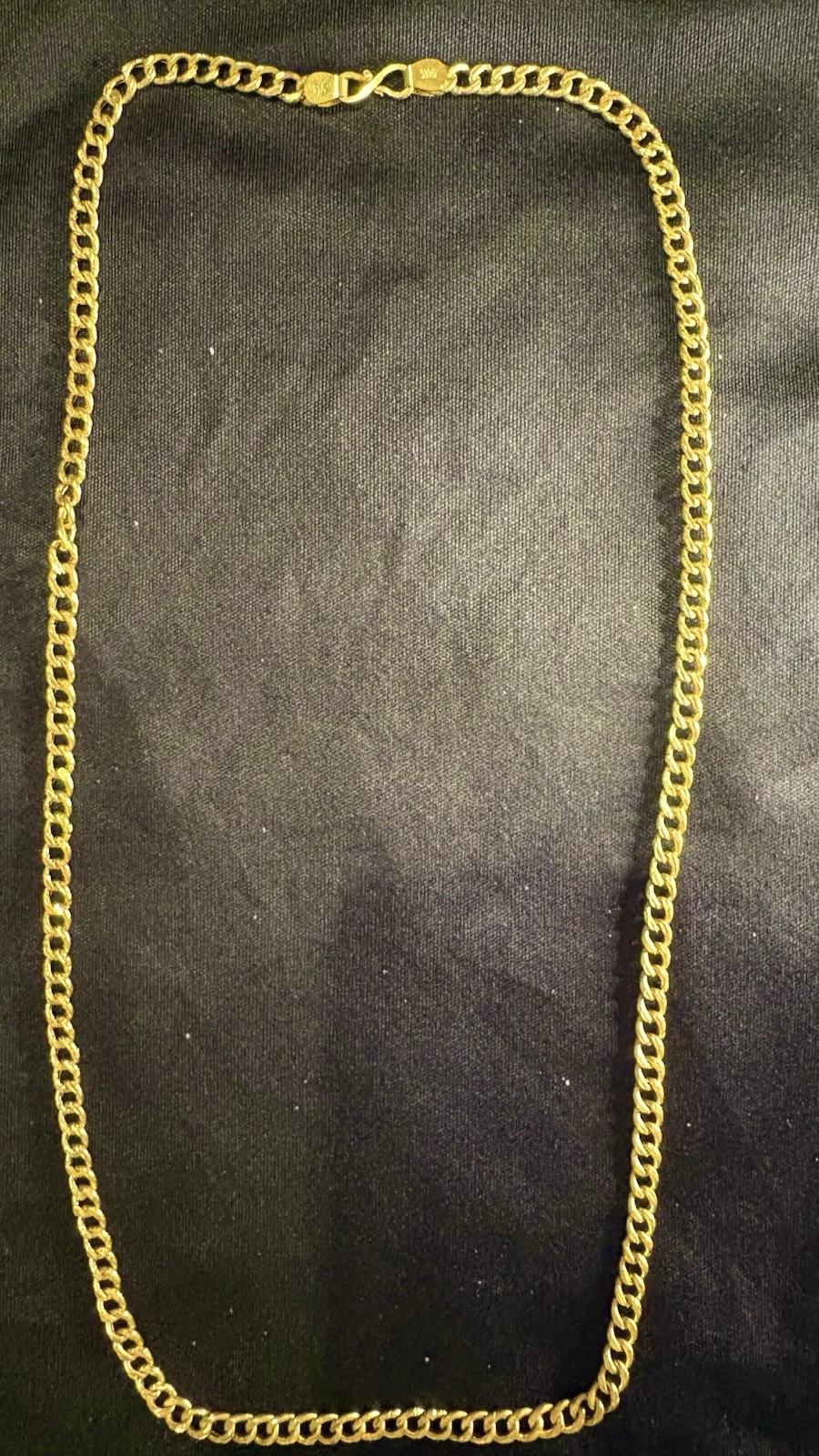 22K Saudi Gold Curb Link Chain Necklace 23.5in. Metal S Clasp slightly used.