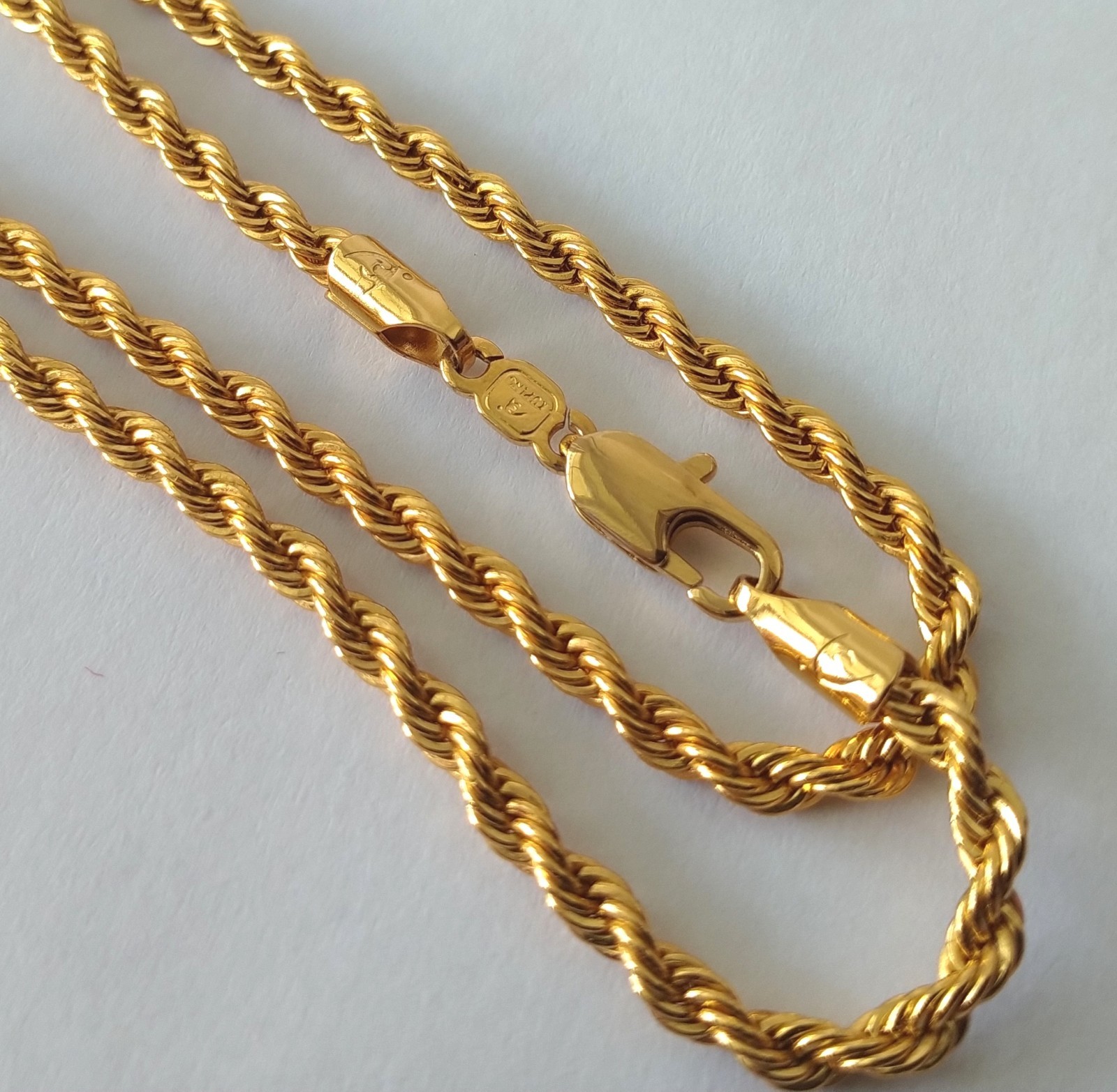 Signed Xuping Gold Plated Rope Chain Necklace 22 Inch Twisted Link Men Women