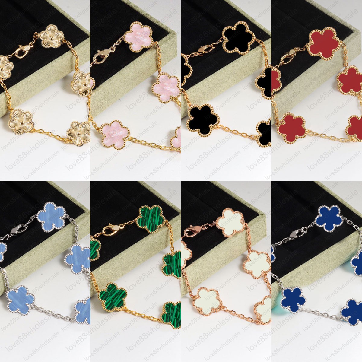 Women Four-Leaf Clover Bracelet Charm Mother-of-Pearl 18K Gold Designer Jewelry