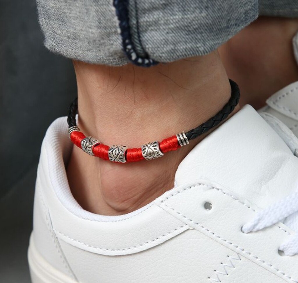 Women/ Men Genuine Leather Cubic Evil Eye Red Rope Anklet Bracelet One Size