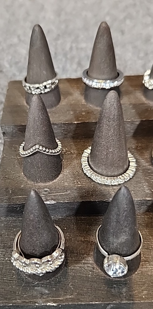 Jewelry 21 French Rings Rhinestones Sized Silver Tones Lot #175 See Description
