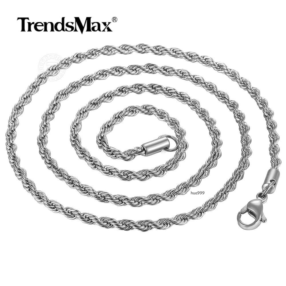 3/5/7mm 16-30″ Men’s Stainless Steel Twisted Rope Chain Necklace Choker Link
