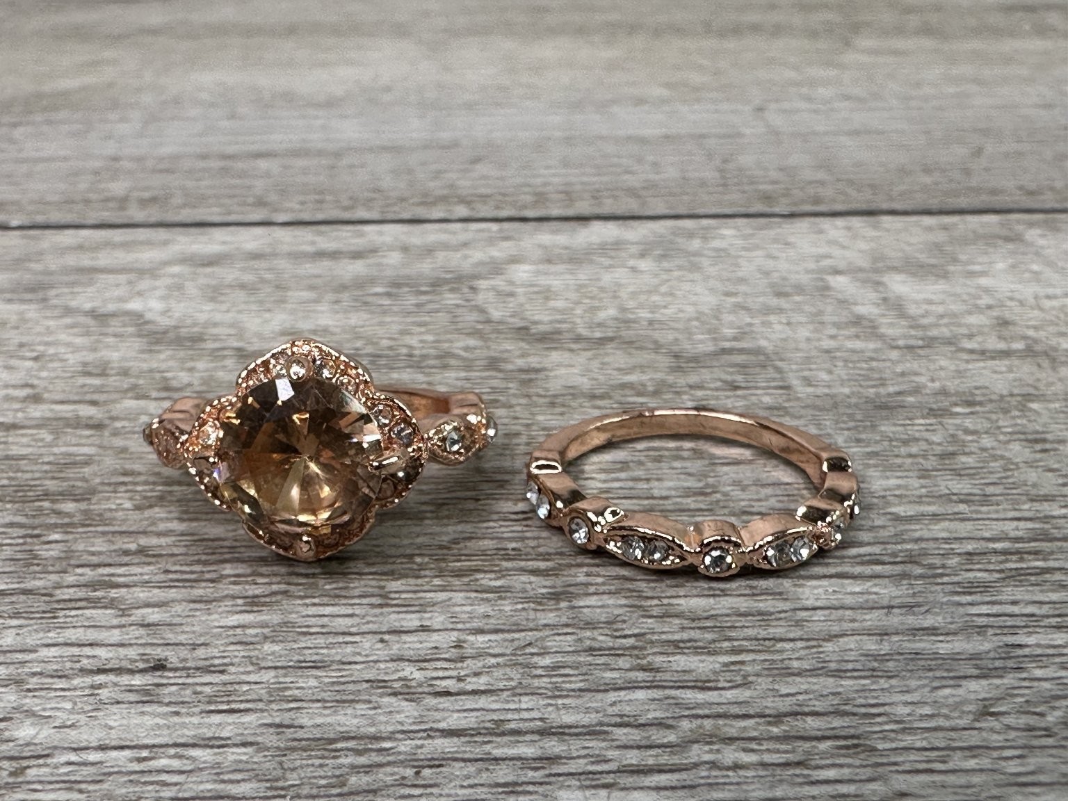 Rose Gold Tone Cushion Cut Halo Ring Set Size US 5 Champagne CZ