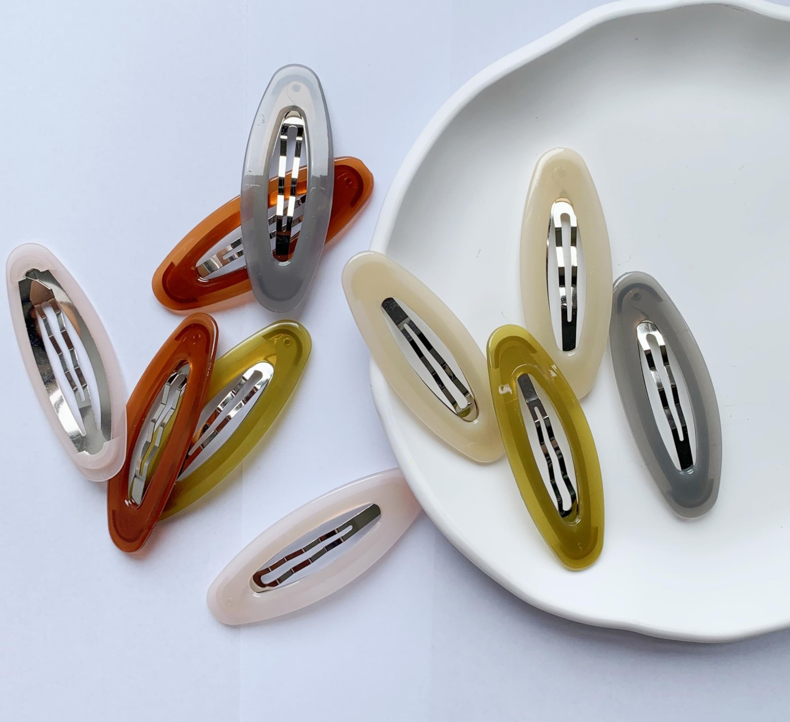 10 Pieces 3.2 Inch Big Oval Shape Women Hair Clips Metal Acrylic Resin No Sli…