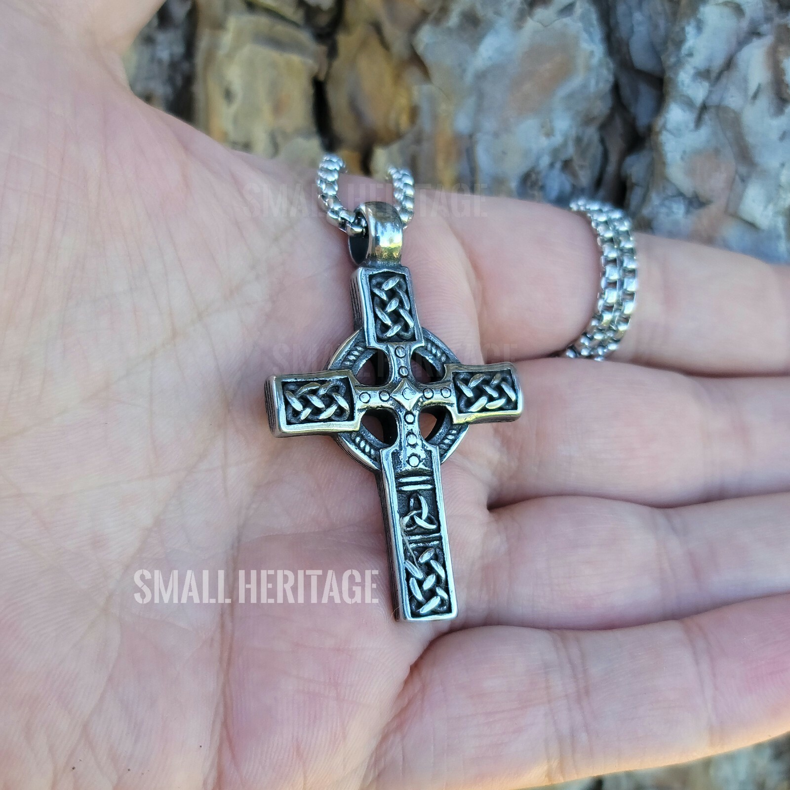 Small Heritage Celtic Irish Cross Necklace Stainless Steel Norse Viking Knot Men