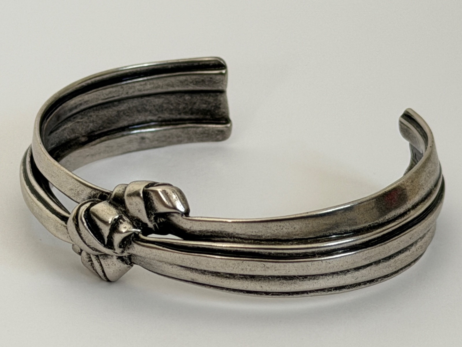 NWT Saint Laurent YSL Triple Knotted Antique Silver Brass Cuff Bracelet M $895