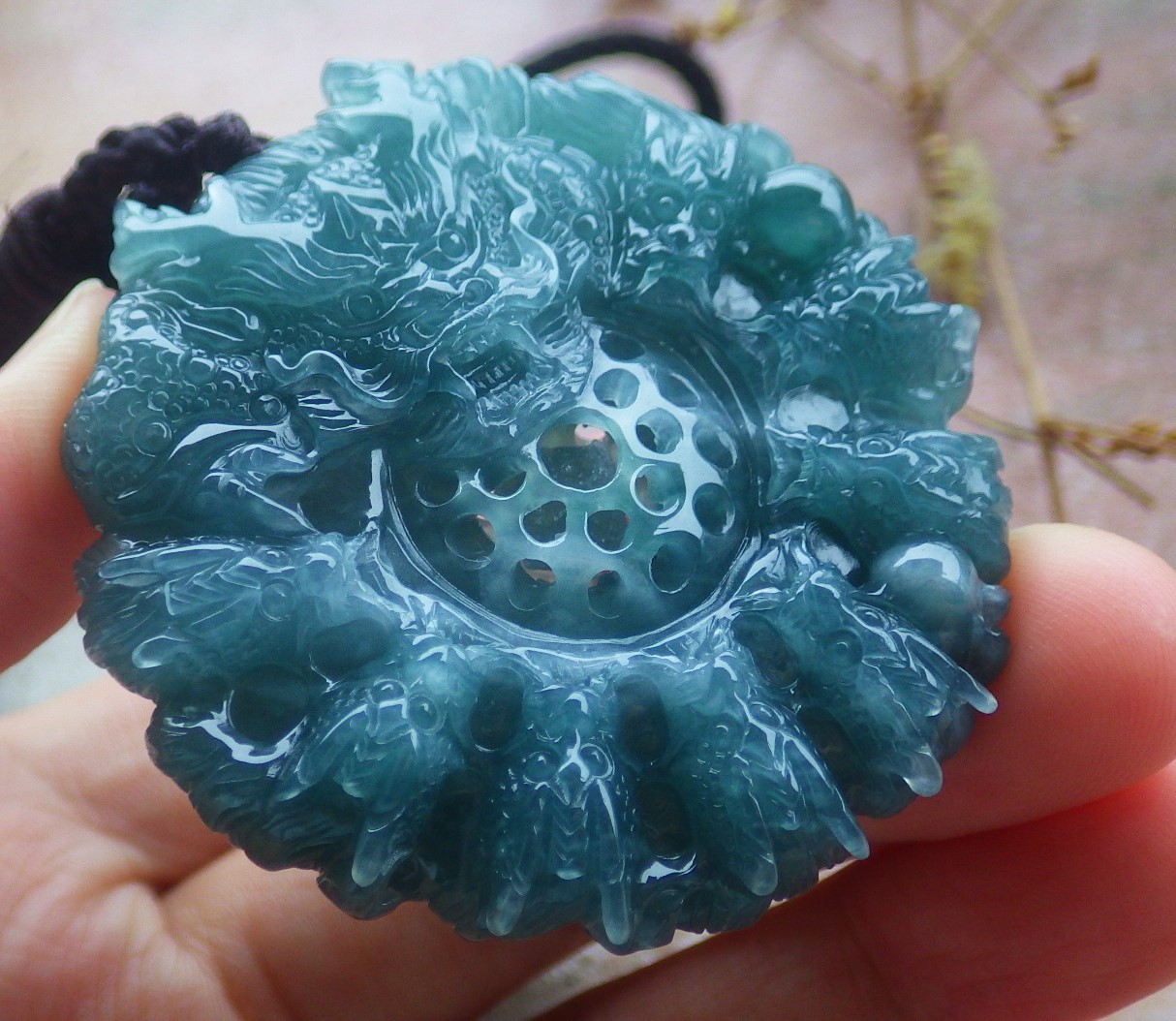 Video Certified Green Natural A Jade jadeite Pendant 9 Dragon Circle 九龙 132950