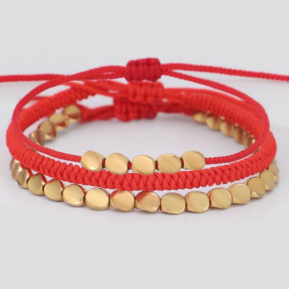 3PCS Tibetan Buddhist Braided Handmade Copper Beads Bracelet Lucky Rope Bangle