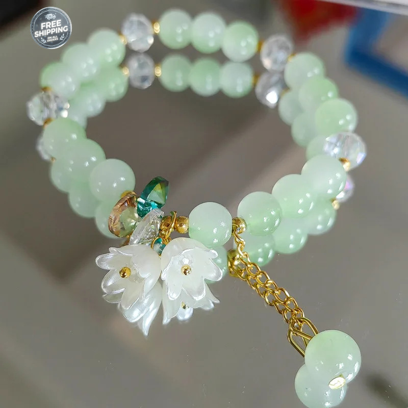 Sweet Vintage Pearl Lily Tulip Flower Bracelet for Women Fashion Cute