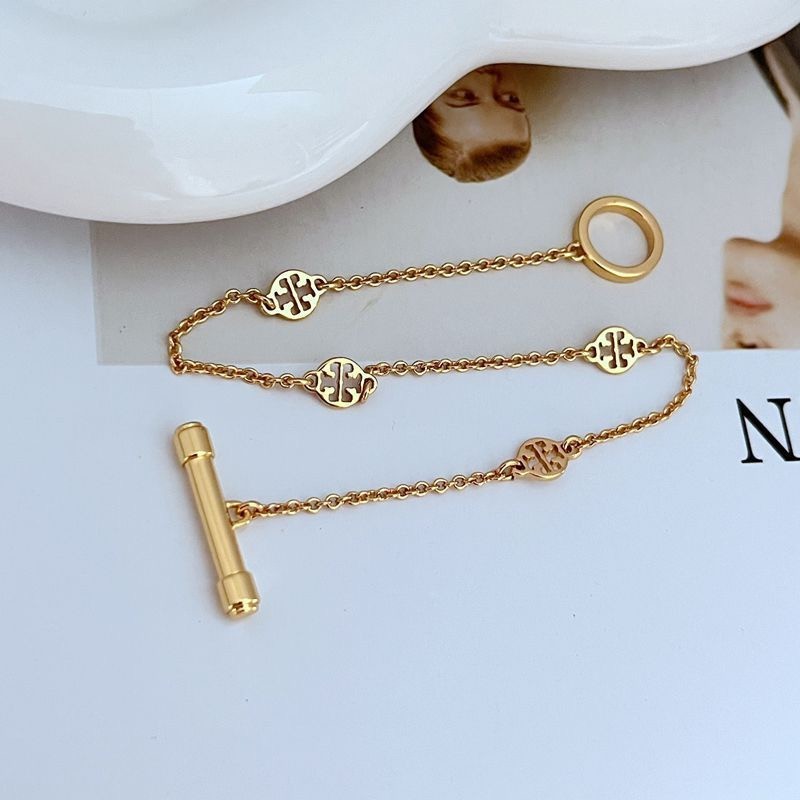 New Burch TB Logo Chain Bracelet Gold with Jewelry Pouch Size:21cm
