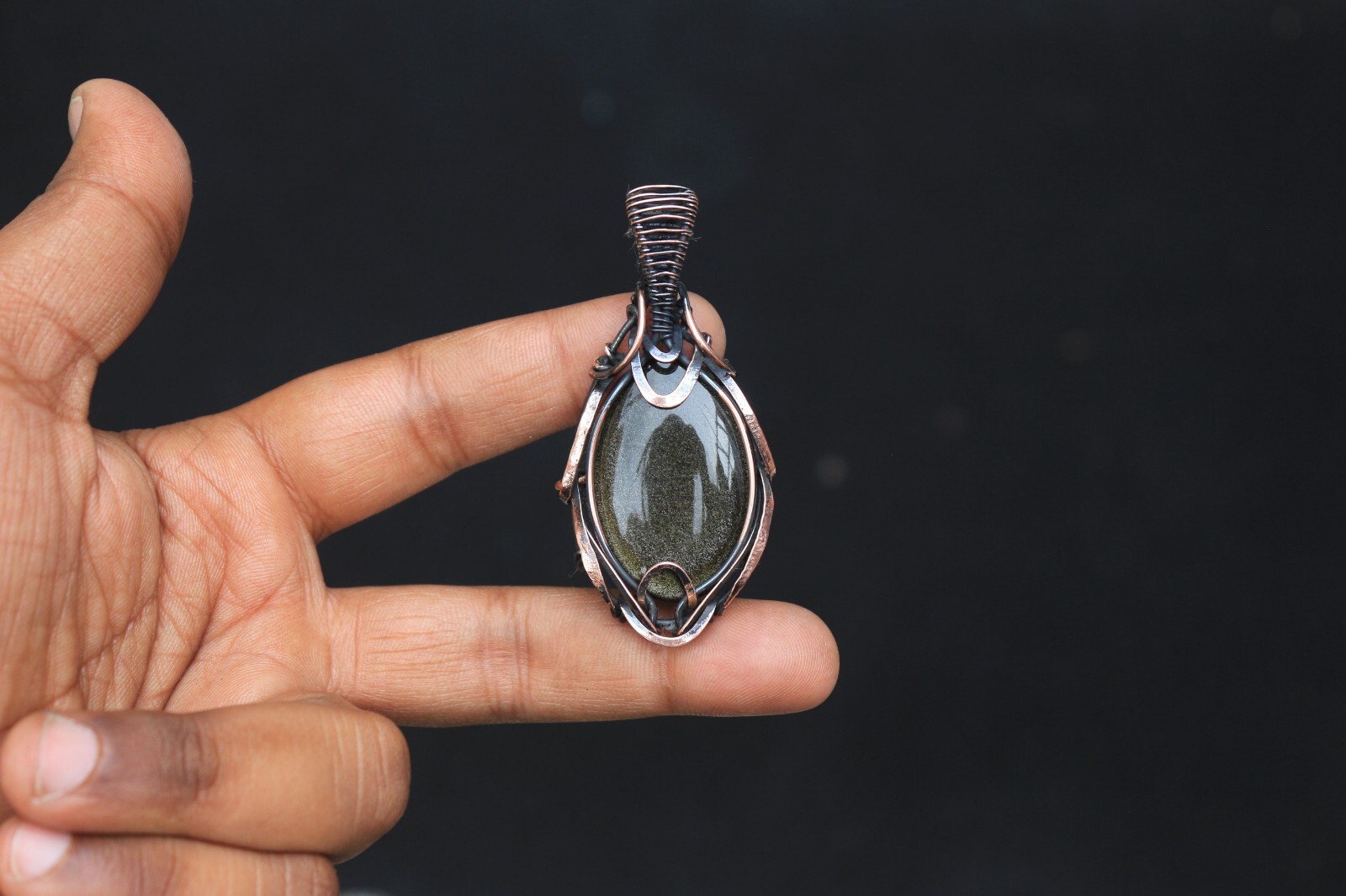 Golden Sheen Obsidian Copper Pendant Wire Wrap Gemstone fashion Jewelry N474
