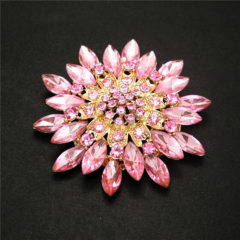 Shiny Pink Crystal Rhinestone Big Sunflower Fashion Women Charm Brooch Pin Gift