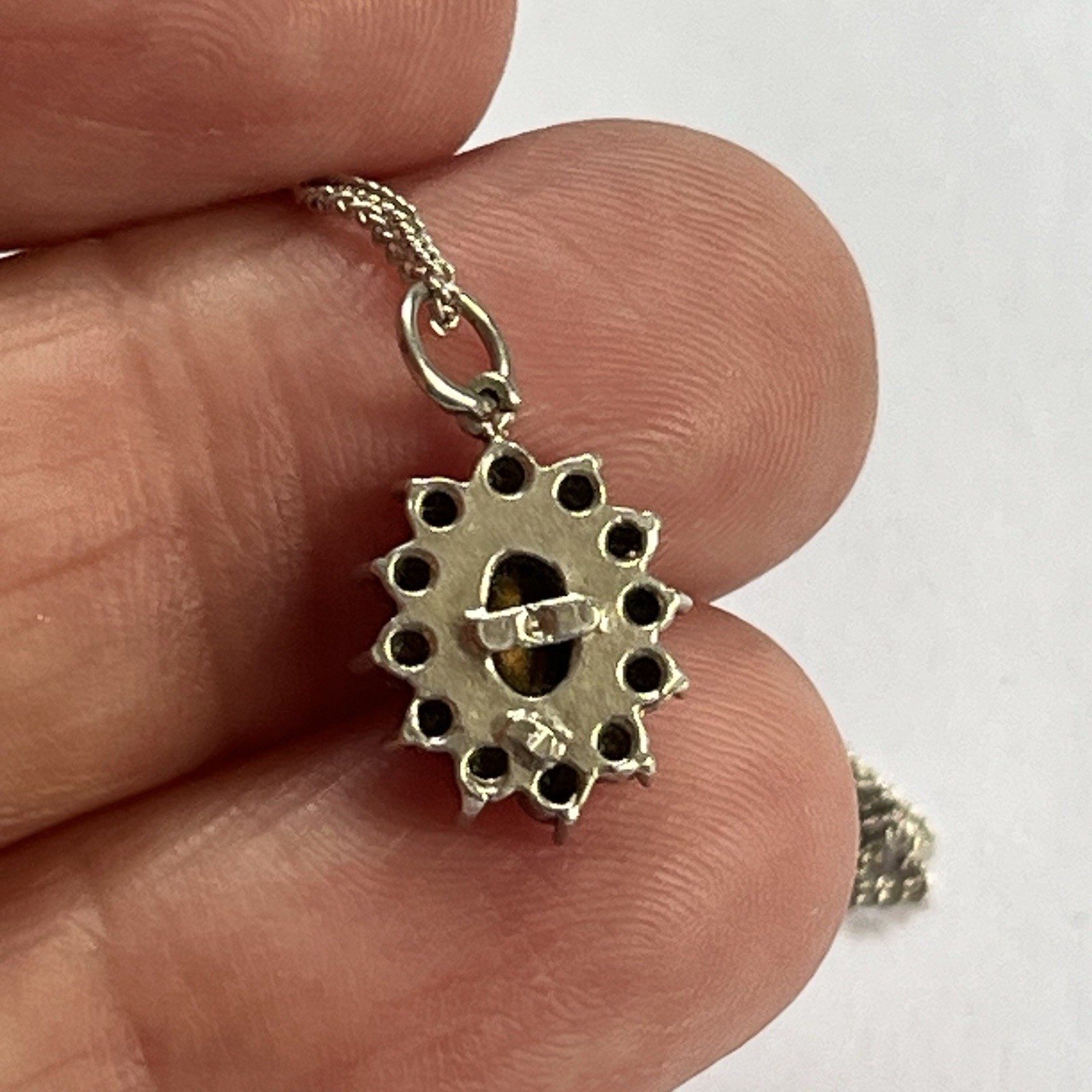 Sterling Silver Cluster Pendant Necklace 16 Inch Curb Link Chain 925