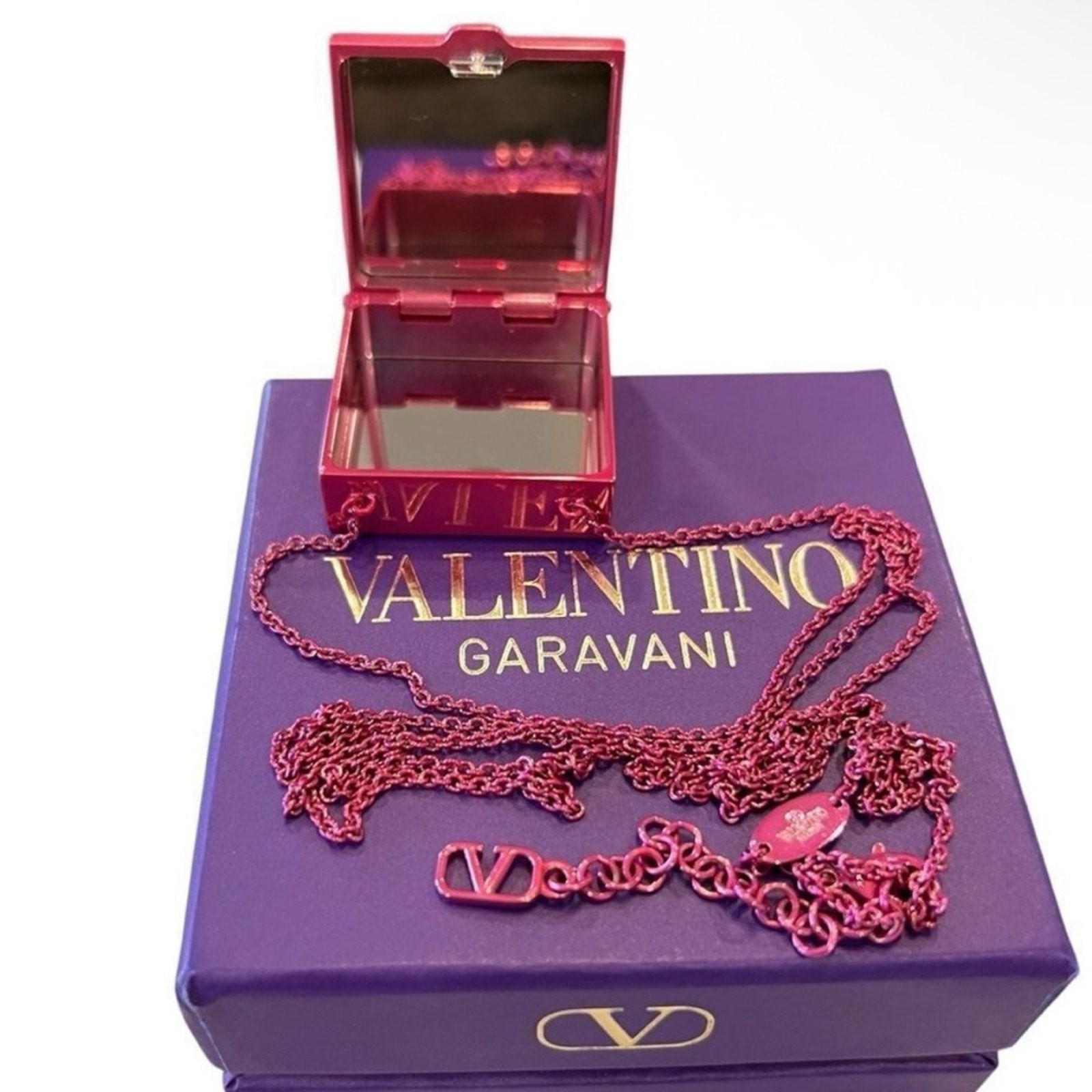 NWT Valentino Garavani Rockstud Mirror Box Necklace Pink PP $790 Retail