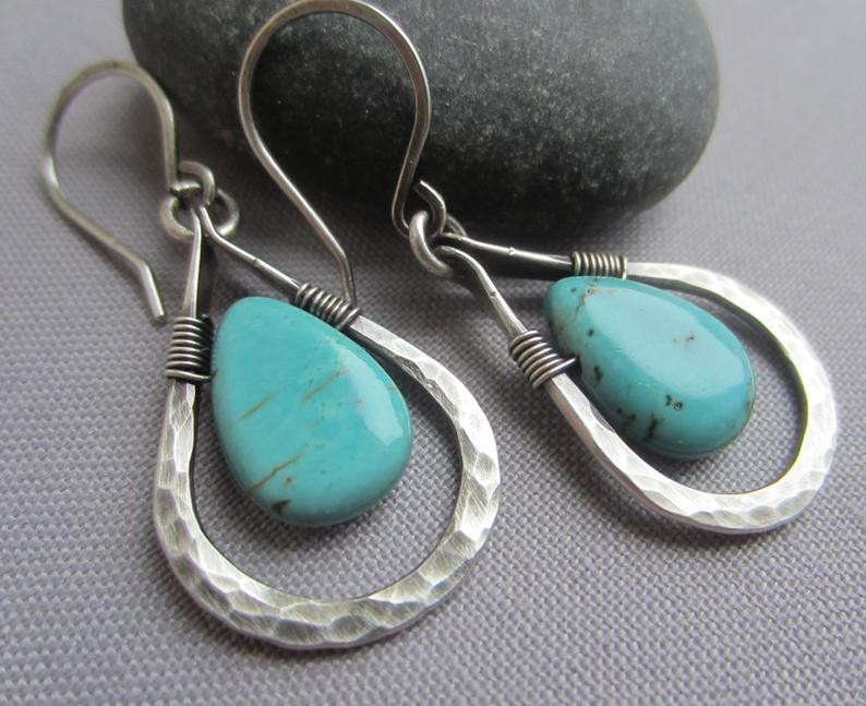 Turquoise Teardrop Earrings Wire Wrap Vintage Creative Earrings Bohiamia Earring