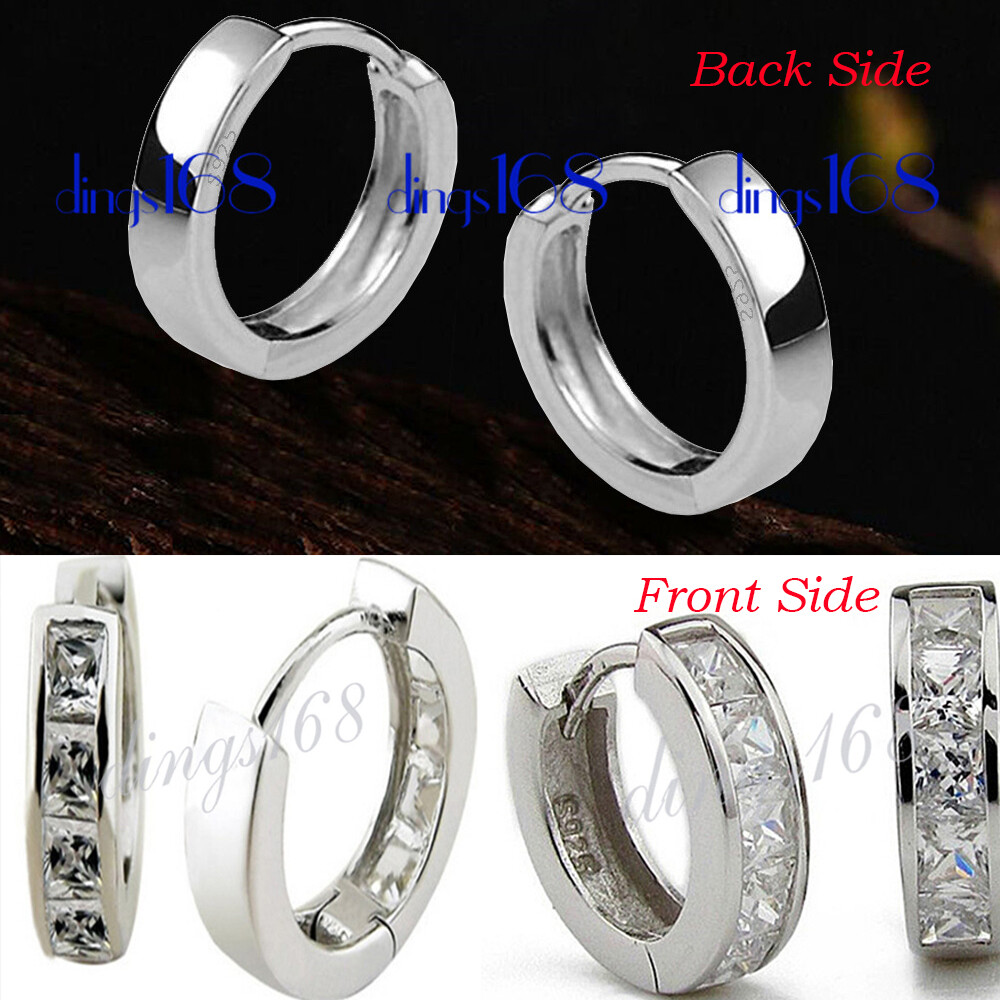 Women’s 925 Sterling Silver Classic Crystal Small 13mm/0.5″ Huggie Hoop Earrings