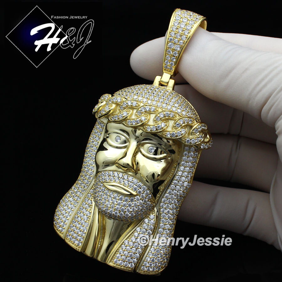 MEN 14K GOLD PLATED ICY CUBIC ZIRCONIA OVERSIZE GOLD 3D JESUS FACE PENDANT*BGP6