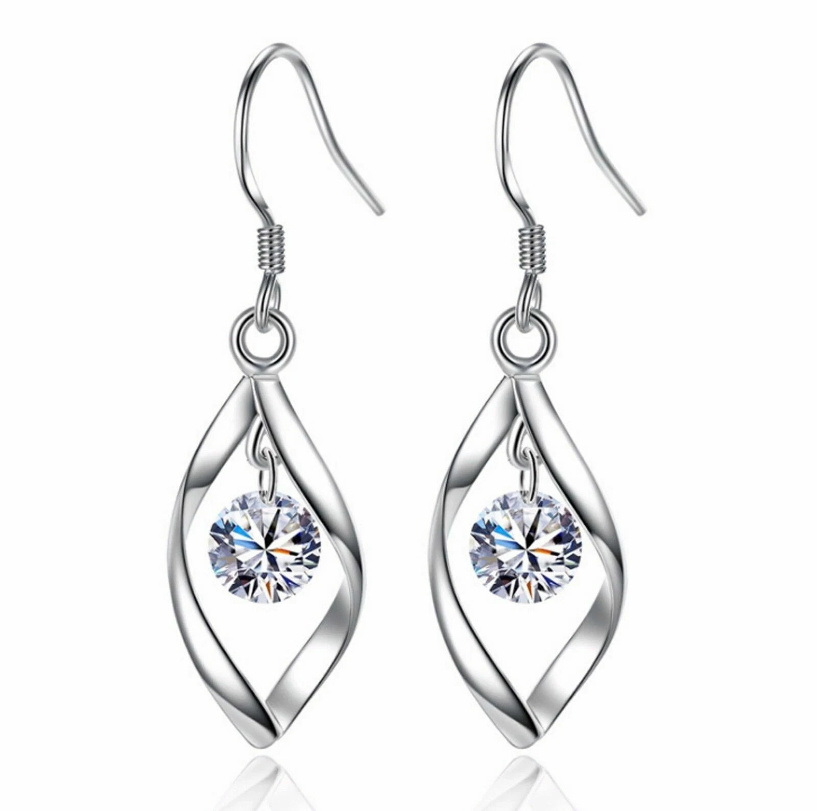 Women 925 Sterling Silver Plated CZ Teardrop Drop Dangle Earrings
