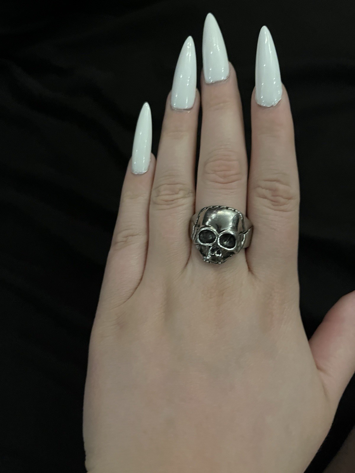 Silver Tone Skull Face Band Ring Likely Size 9.