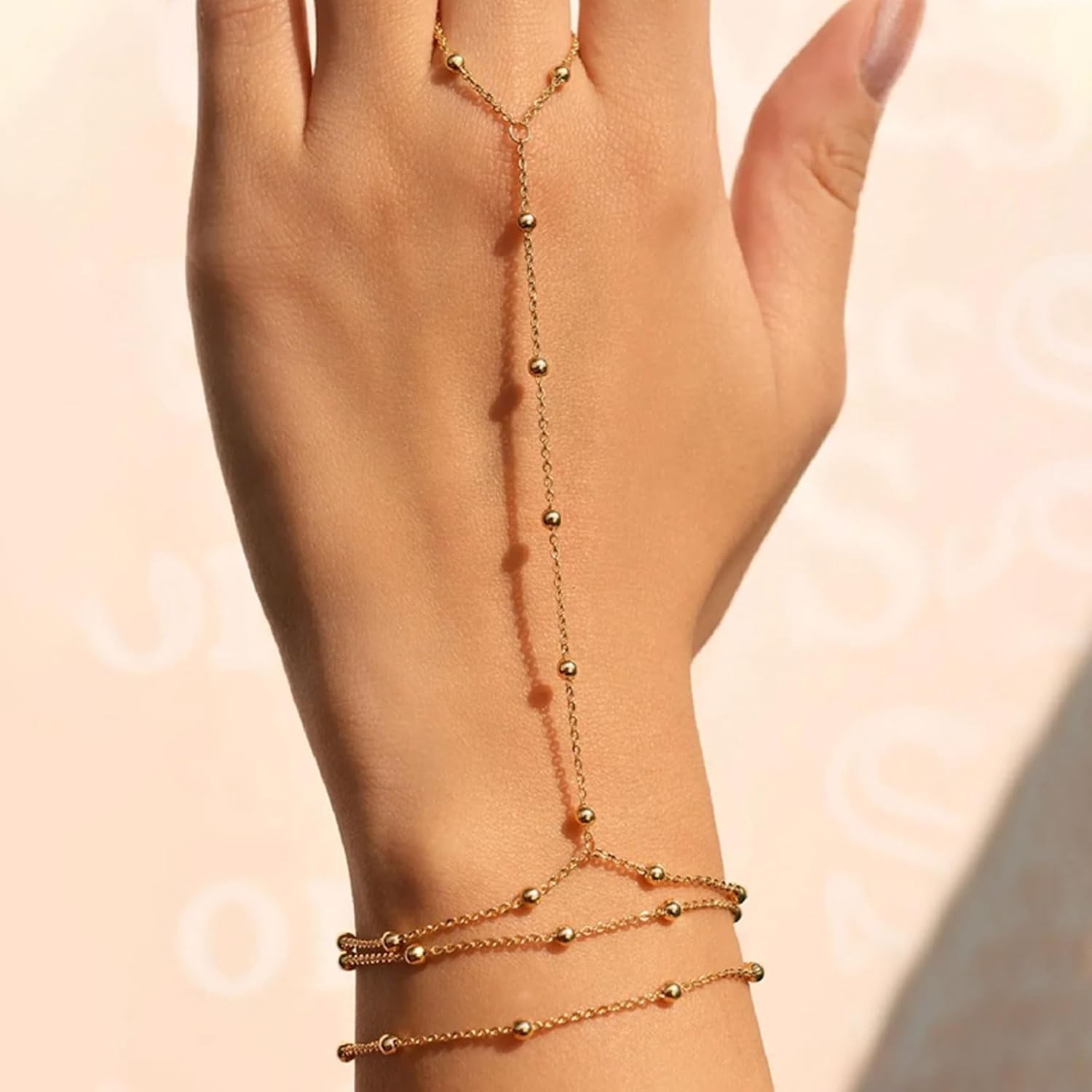 Hand Chain Bracelet Ring Bracelet Hand Chain Dainty 14K Gold Finger Ring Slave B