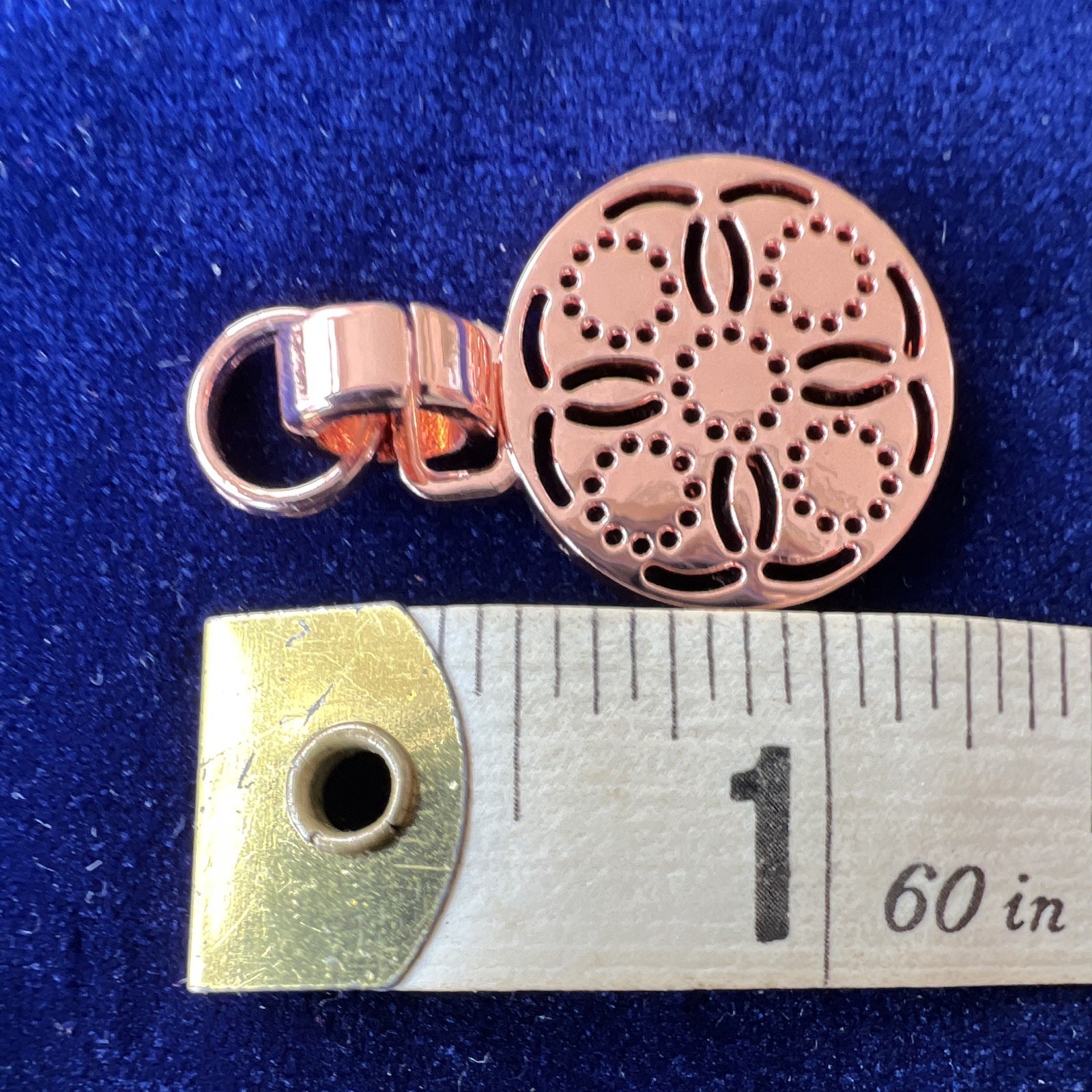Copper Tone Round Filigree Cutout Charm Pendant with Bail, Metal, No Stone