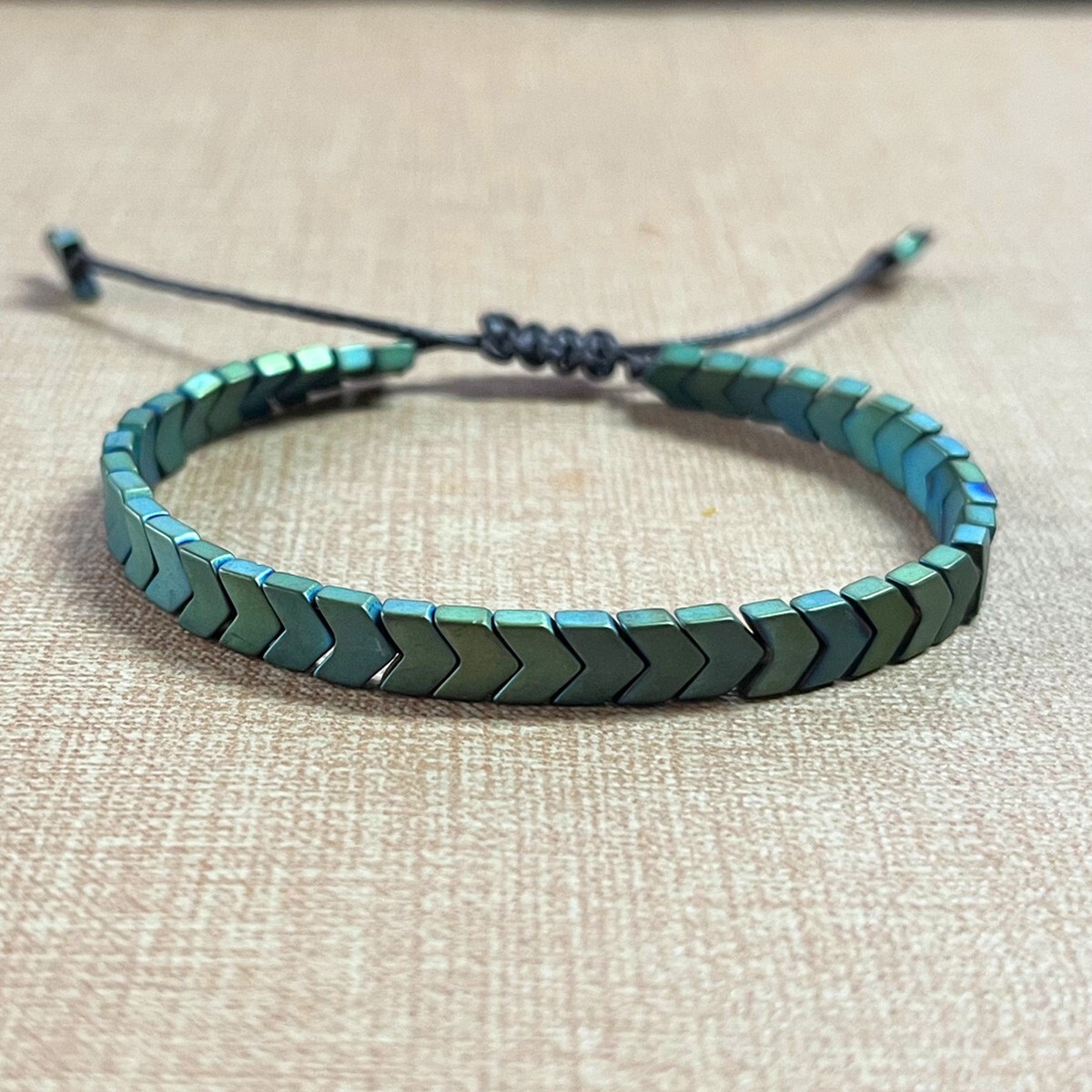 Natural Green Hematite Beads Dainty Bracelet Minimalist Healing Energy Gifts