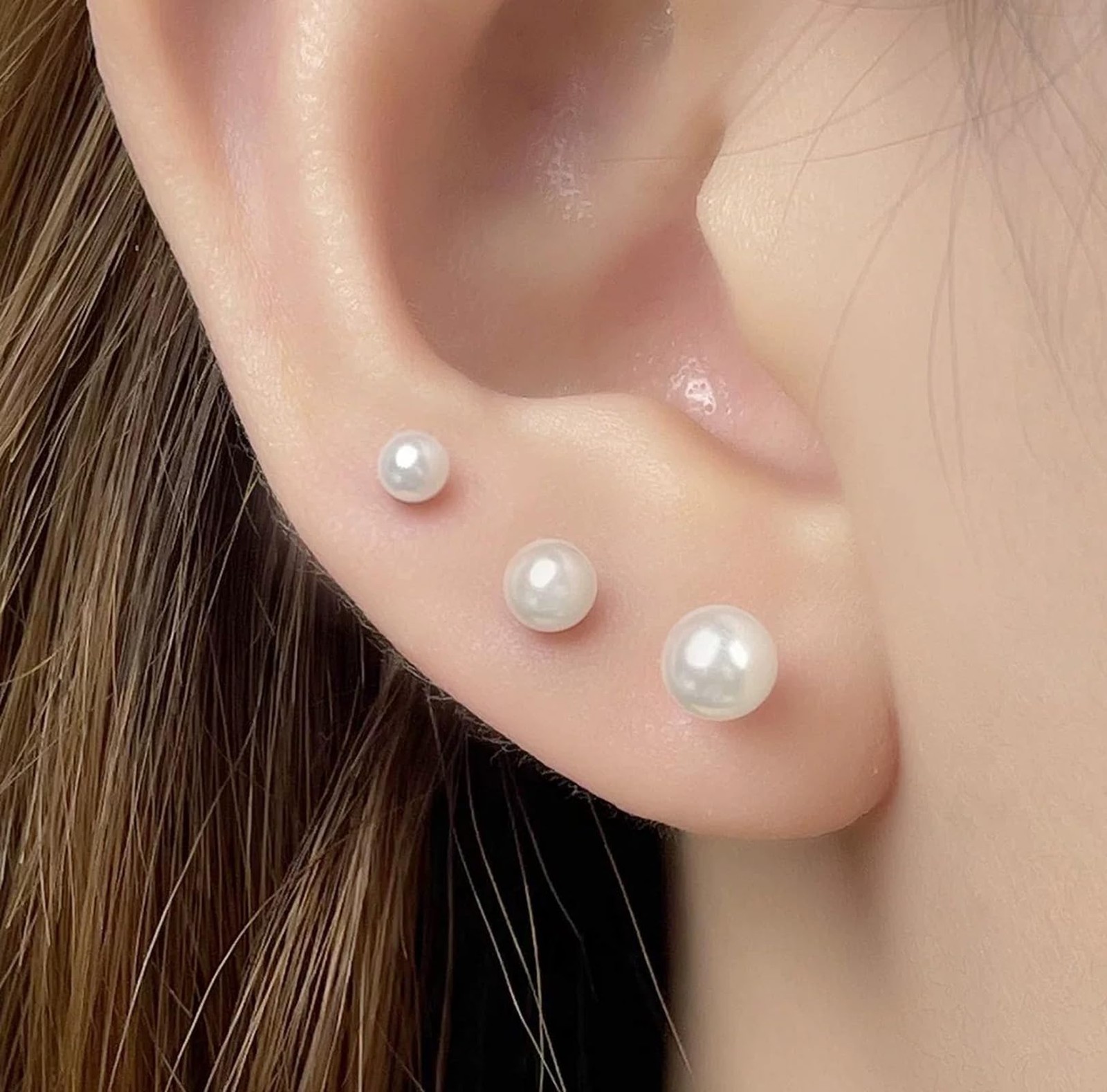Small Pearl Stud Earrings, 5 Pairs 3mm/4mm/5mm/6mm/7mm, White 1