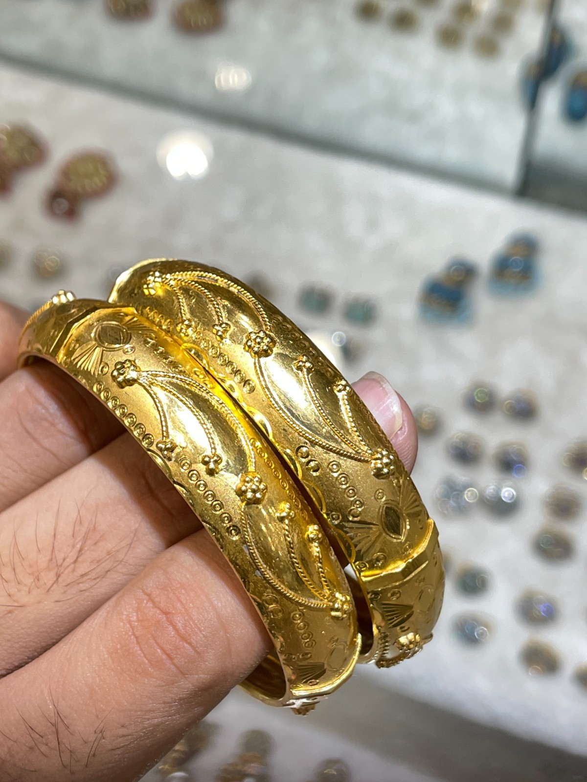 2.6 Gold Plated Top Dubai Bangles 2Pcs Set Bracelets Bridal For Woman Handmade