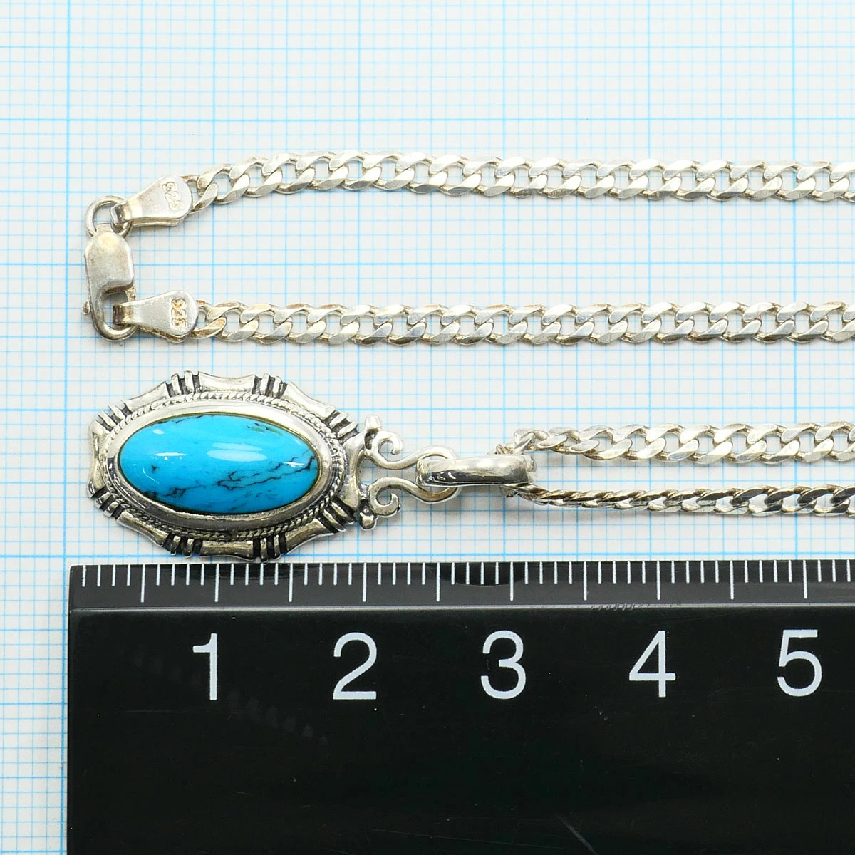 Silver 925 Necklace Turquoise Approx. 55cm Total Weight Approx. 10.0g Jewelry