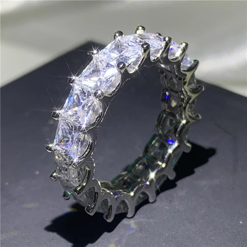 925 Sterling Silver Eternity Band Women Zircon Prong Setting Engagement Jewelry