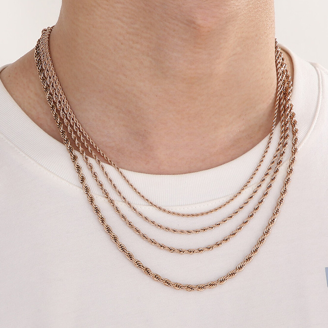 Stainless Steel Rope Chain Rose Gold Plated 20″22″24″ Men Women Necklace 2-8mm