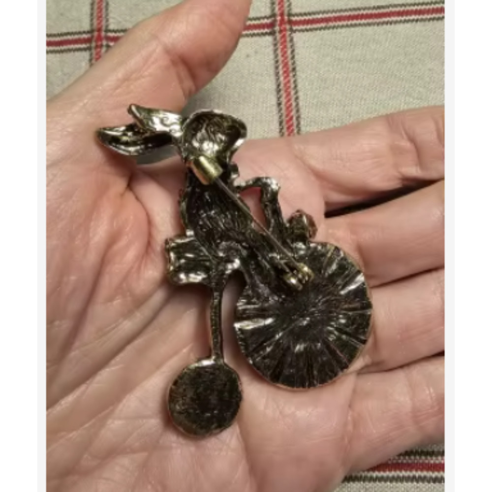 Easter Spring Bunny Brooch Rhinestone Riding Rabbit Animal Pin Gift Jewelry USA